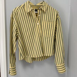 J Crew Étienne Cropped Button-Up Shirt Striped Cotton Poplin Yellow Corn